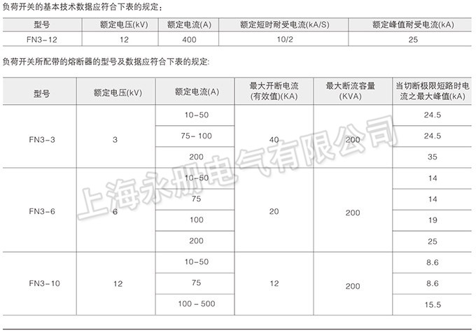 FN3-12(R/S)系列戶內高壓負荷開關的技術參數