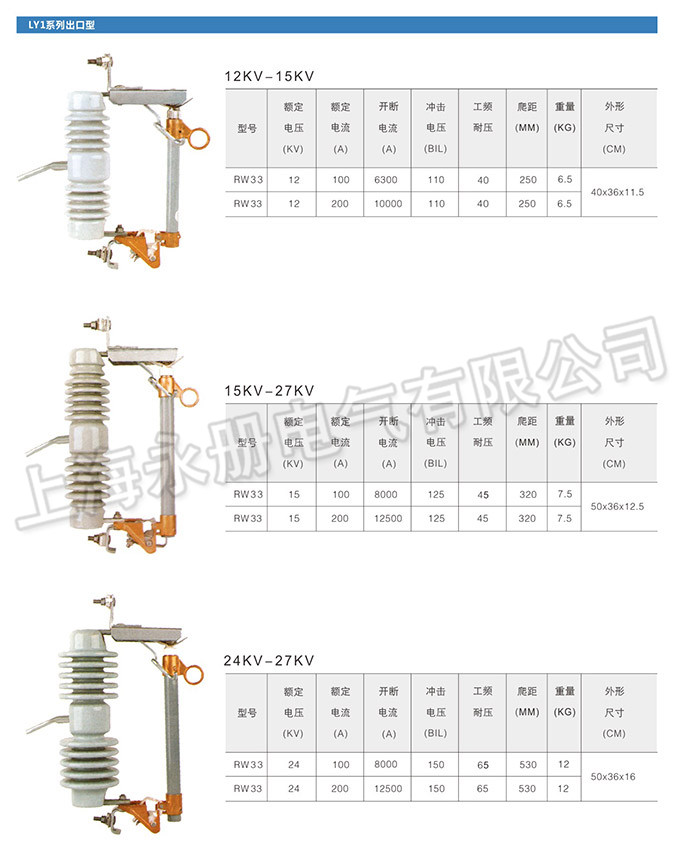 跌落式熔斷器的外形及參數