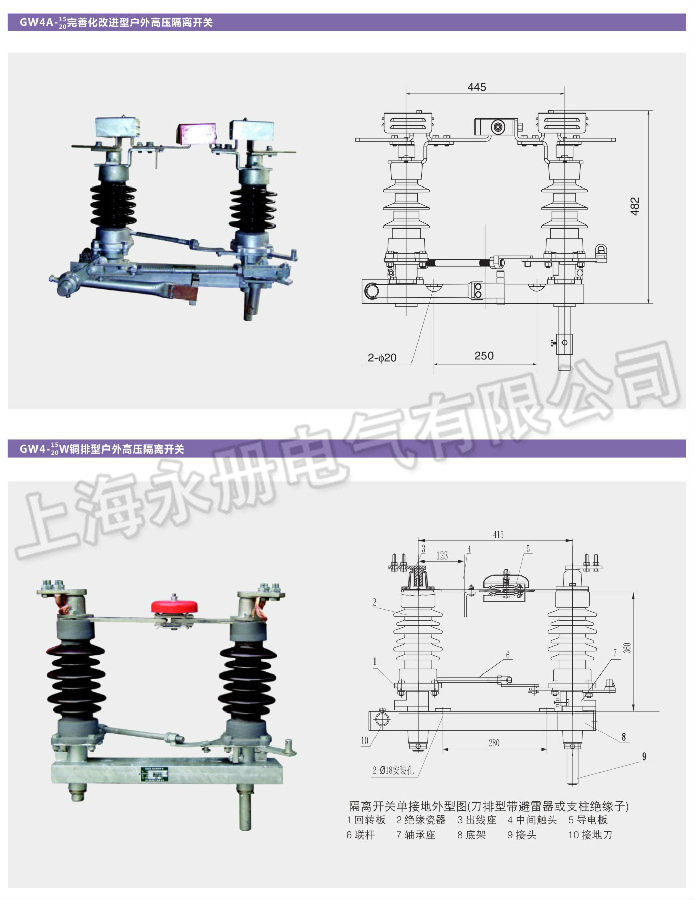 GW4型戶外高壓隔離開關(guān)的外形及結(jié)構(gòu)圖